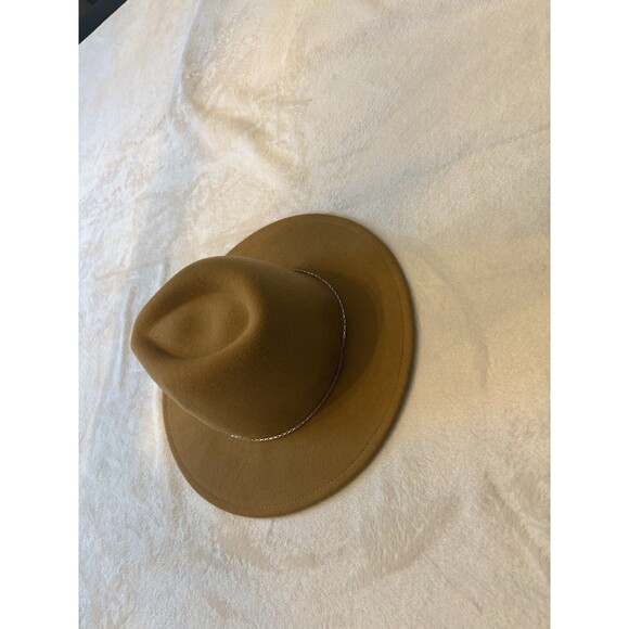 J Crew Factory Wool Fedora Hat with Gold Metal Chain Womens M/L Beige Natural - Picture 2 of 5